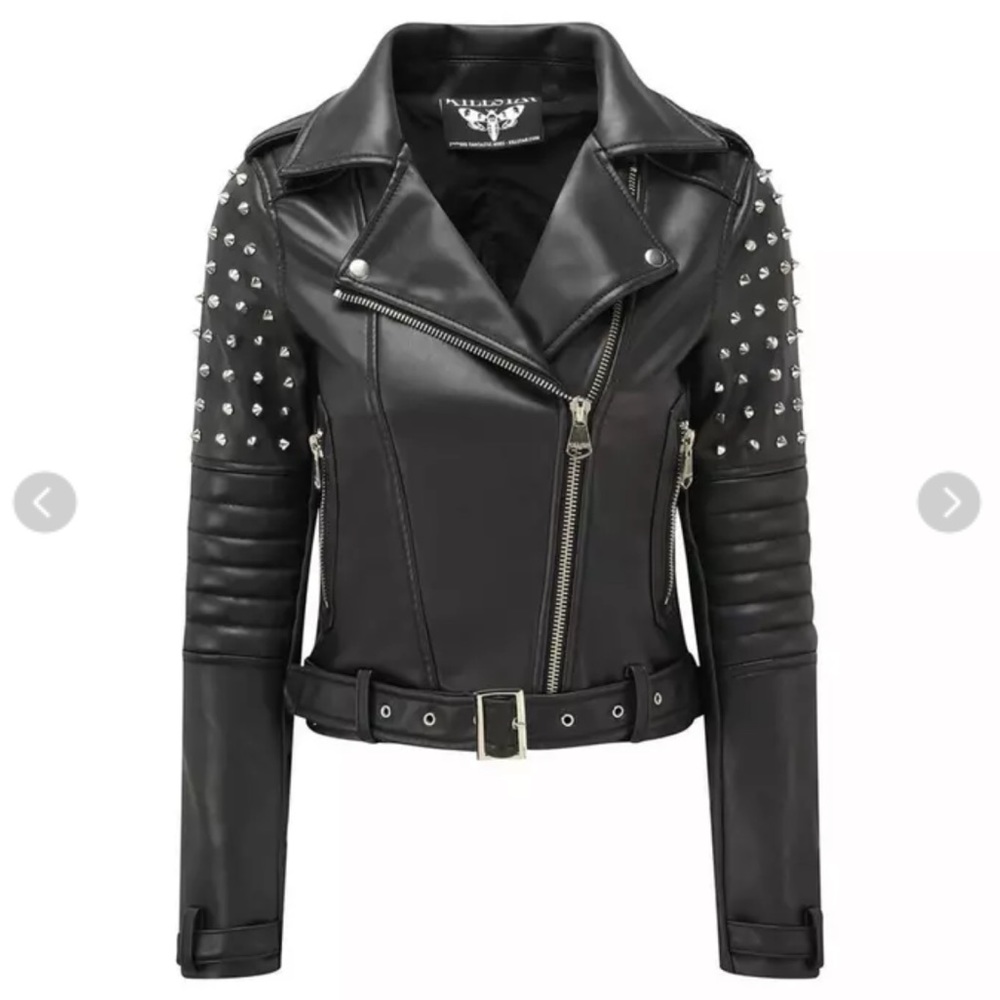 Discontinued Killstar Baphomet studded biker Vegan leather jacket